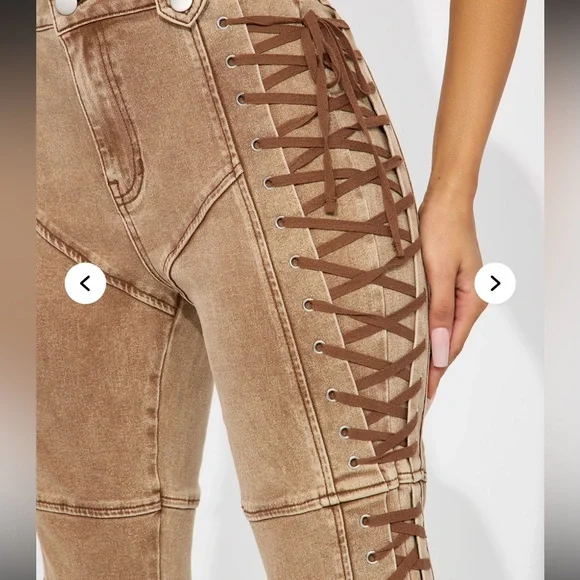 Boutique Tan Flare Pants with Lace-Up Detail - Picture 3 of 13